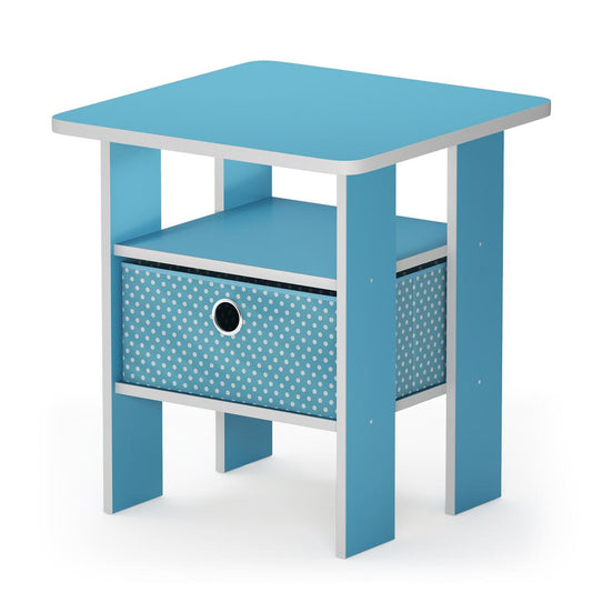 Furinno Andrey End Table Nightstand with Bin Drawer, Light Blue