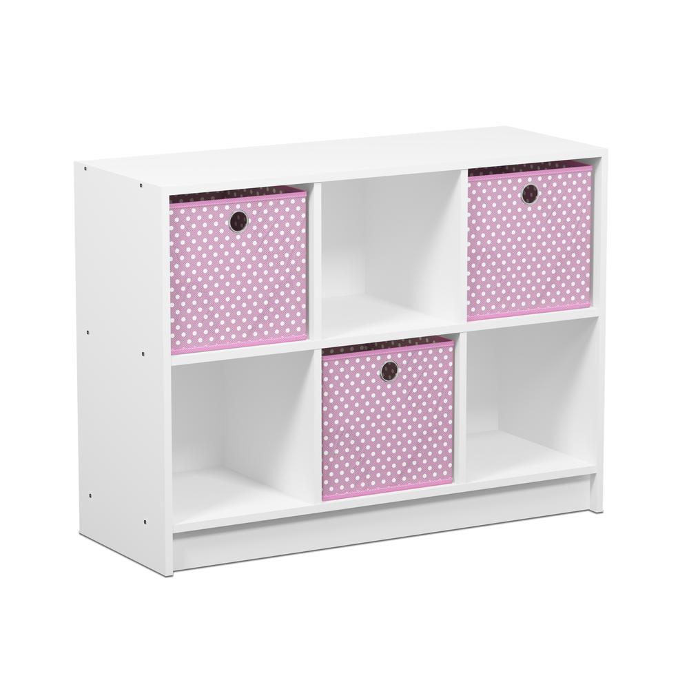 Furinno Basic 3x2 Bookcase Storage w/Bins, White/Pink, 99940WH/LPI