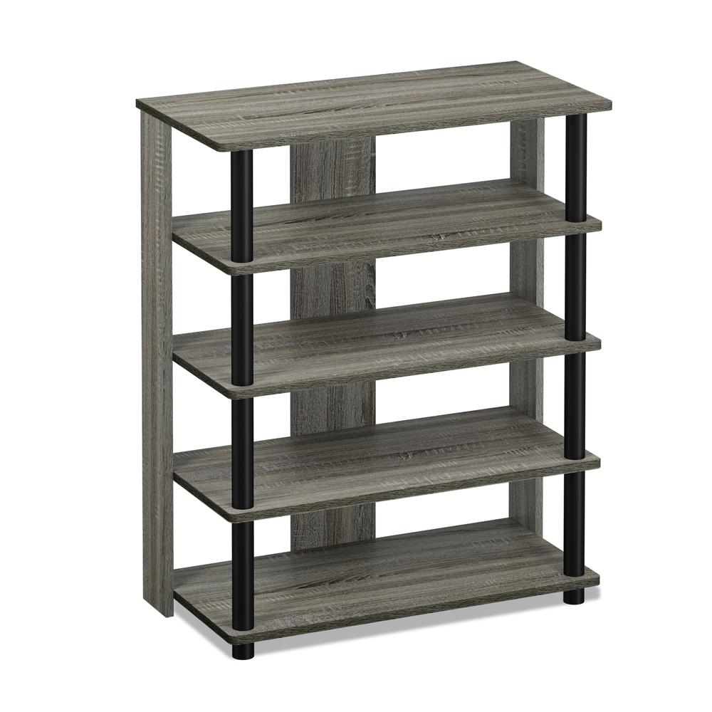 Turn-N-Tube 5 Tier Shoe Rack, French Oak Grey/Black