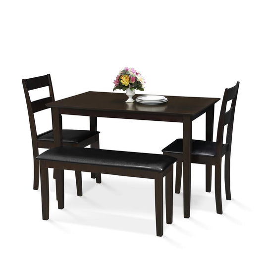 Furinno Dallas Dining Set - 1 Table, 1 Bench and 2 Chairs, Espresso