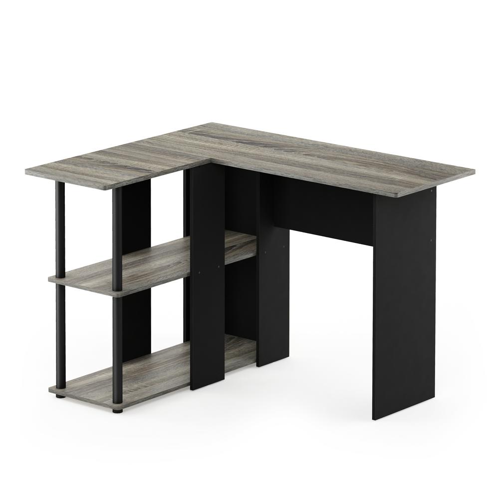 Abbott L-Shape Desk with Bookshelf, French Oak Grey/Black, 17092GYW/BK