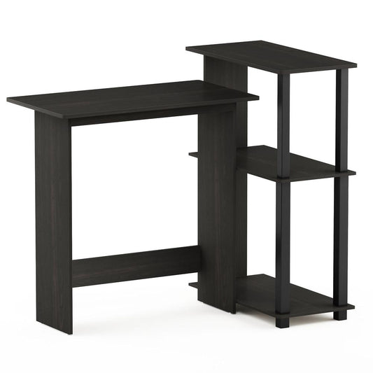 Abbott Corner Computer Desk with Bookshelf, Espresso/Black, 16086R1EX/BK