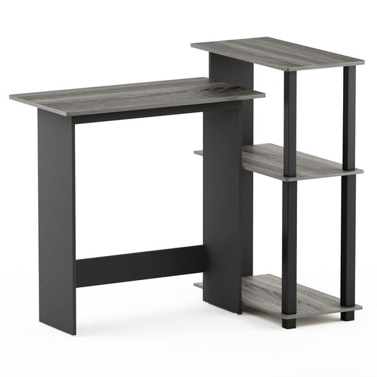 Abbott Corner Computer Desk with Bookshelf, French Oak Grey/Black, 16086R1GYW/BK