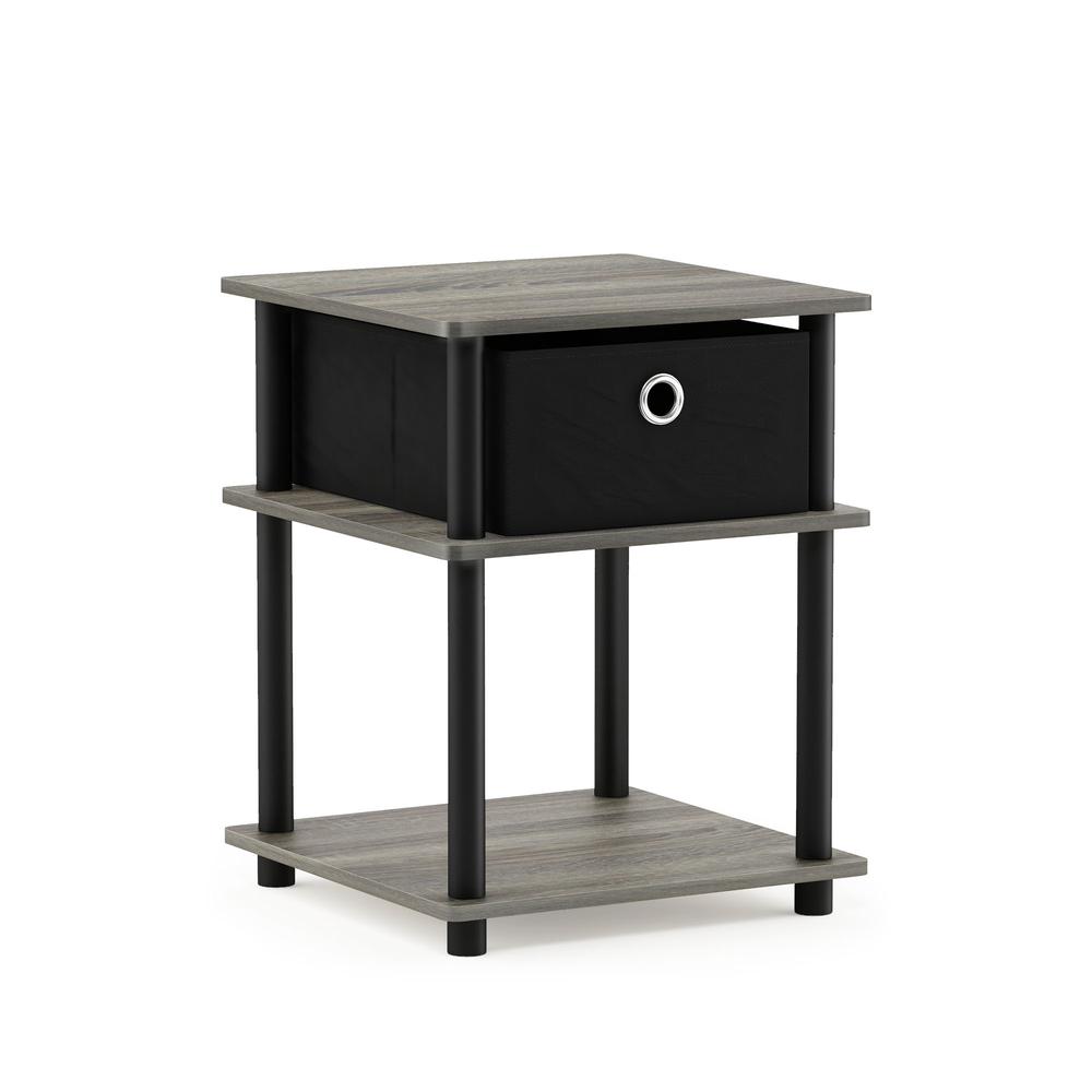 Turn-N-Tube 3-Tier End Table with Storage Bin, French Oak Grey/Black/Black, 18063GYW/BK/BK