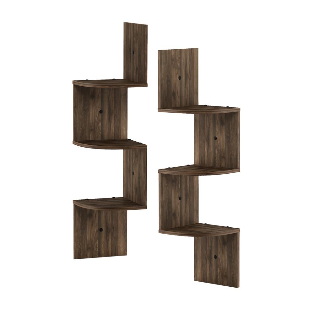 3 Tier Wall Mount Floating Corner Radial Shelf, Set of 2, Columbia Walnut