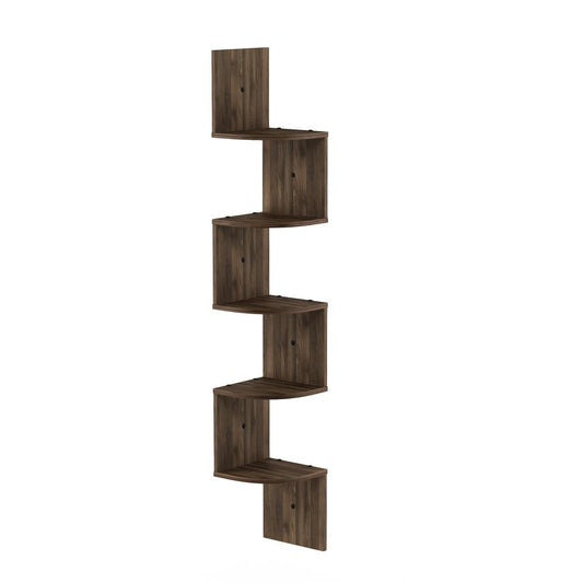 5 Tier Wall Mount Floating Radial Corner Shelf, Columbia Walnut