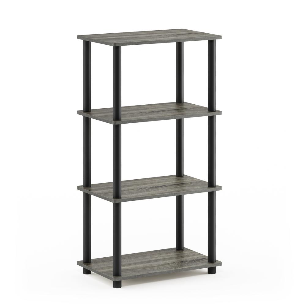 Furinno Turn-N-Tube No Tool 4-Tier Storage Shelf, French Oak Grey/Black