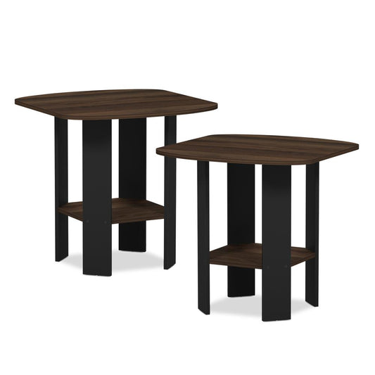 Furinno Simple Design End/SideTable, Columbia Walnut/Black, Set of 2