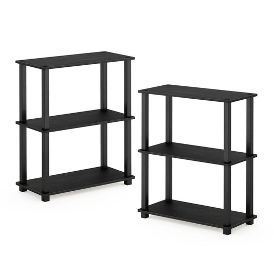 Furinno Turn-S-Tube 3-Tier Compact Multipurpose Shelf Display Rack with Square Tube, Americano/Black, Set of 2