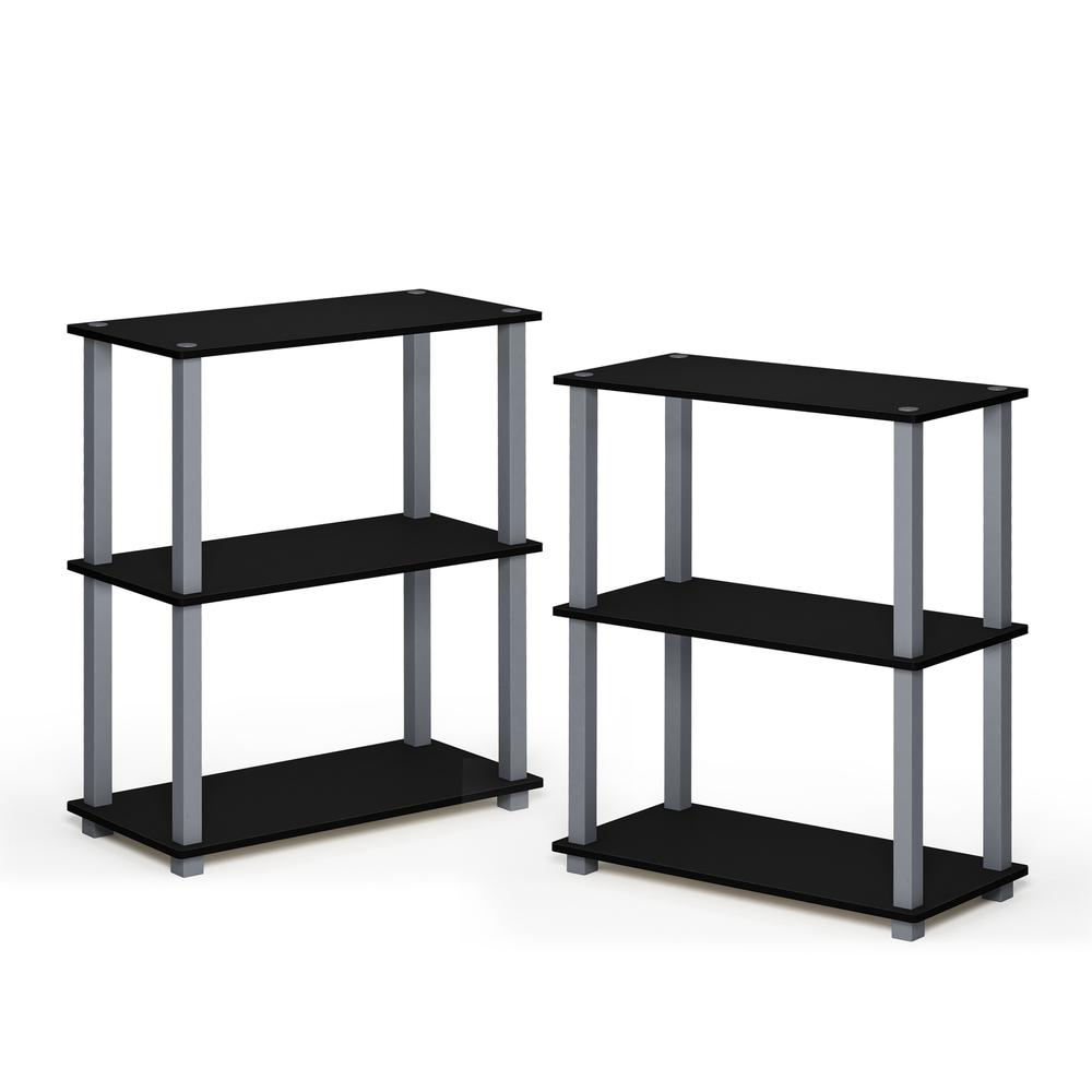 Furinno Turn-S-Tube 3-Tier Compact Multipurpose Shelf Display Rack with Square Tube, Black/Grey, Set of 2