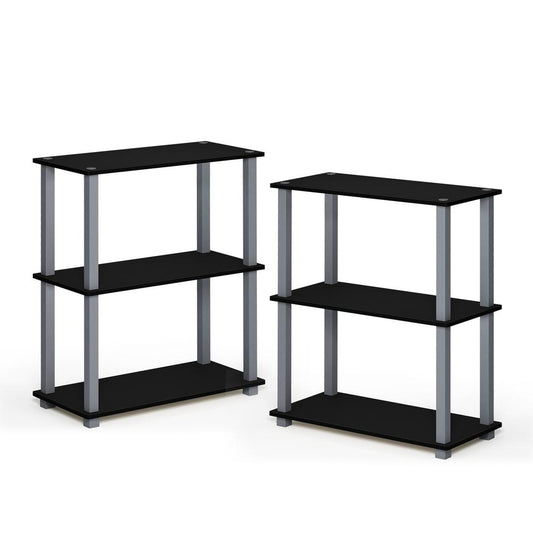 Furinno Turn-S-Tube 3-Tier Compact Multipurpose Shelf Display Rack with Square Tube, Black/Grey, Set of 2