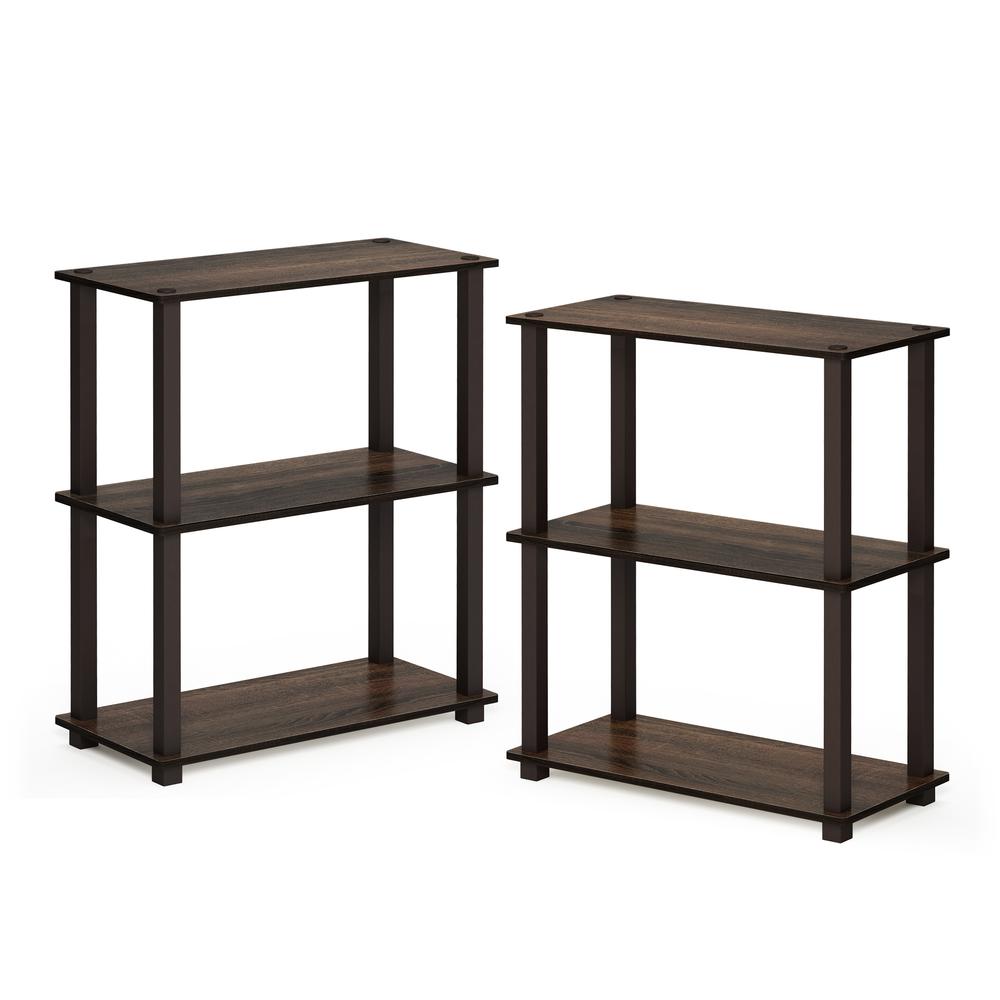 Furinno Turn-S-Tube 3-Tier Compact Multipurpose Shelf Display Rack with Square Tube, Walnut/Brown, Set of 2