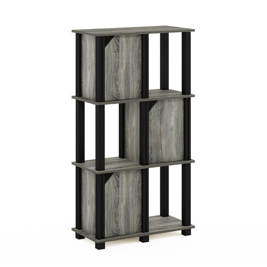 Furinno Brahms 4-Tier Storage Shelf with 3 Doors, French Oak Grey/Black