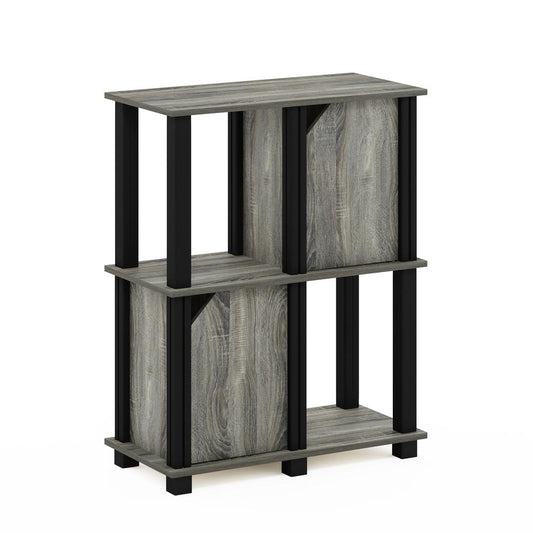 Furinno Brahms 3-Tier Storage Shelf with 2 Doors, French Oak Grey/Black