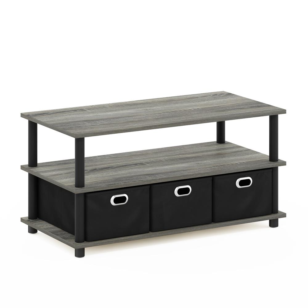 Furinno Frans Turn-N-Tube Coffee Table with Bin Drawers, French Oak/Black/Black