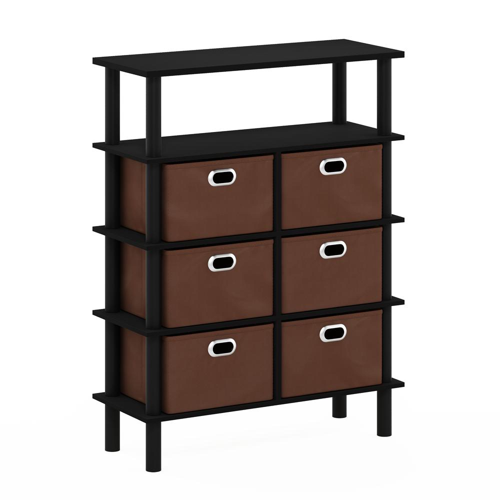 Furinno Frans Turn-N-Tube Console Table with Bin Drawers, Black Oak/Black/Brown