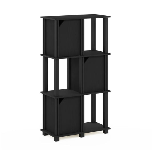 Furinno Brahms 4-Tier Storage Shelf with 3 Doors, Black Oak/Black