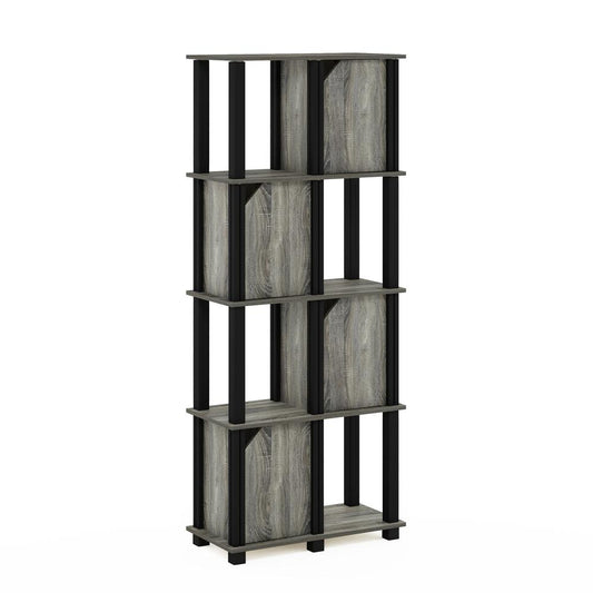 Furinno Brahms 5-Tier Storage Shelf with 4 Doors, French Oak Grey/Black