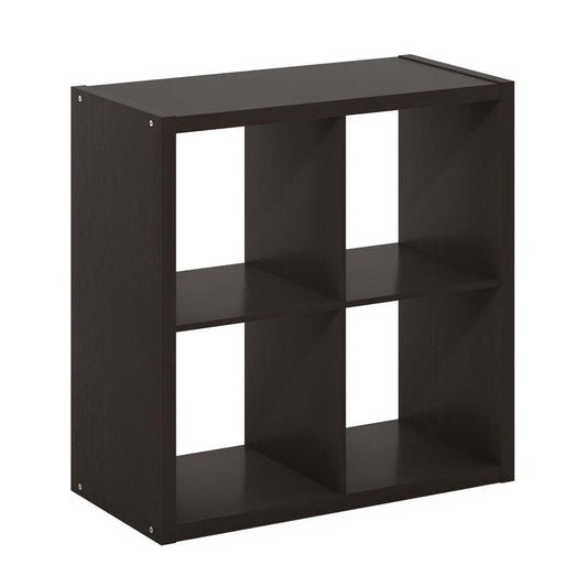 Furinno Cubicle Open Back Decorative Cube Storage Organizer, 4-Cube, Dark Oak