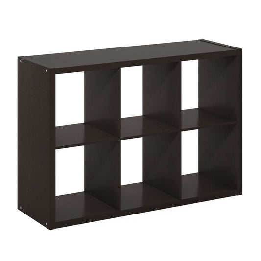 Furinno Cubicle Open Back Decorative Cube Storage Organizer, 6-Cube, Dark Oak