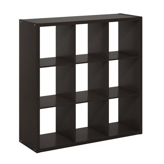 Furinno Cubicle Open Back Decorative Cube Storage Organizer, 9-Cube, Dark Oak