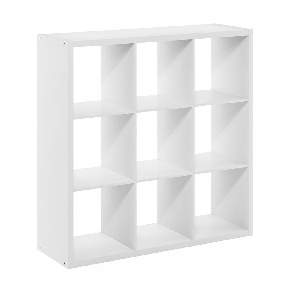 Furinno Cubicle Open Back Decorative Cube Storage Organizer, 9-Cube, White