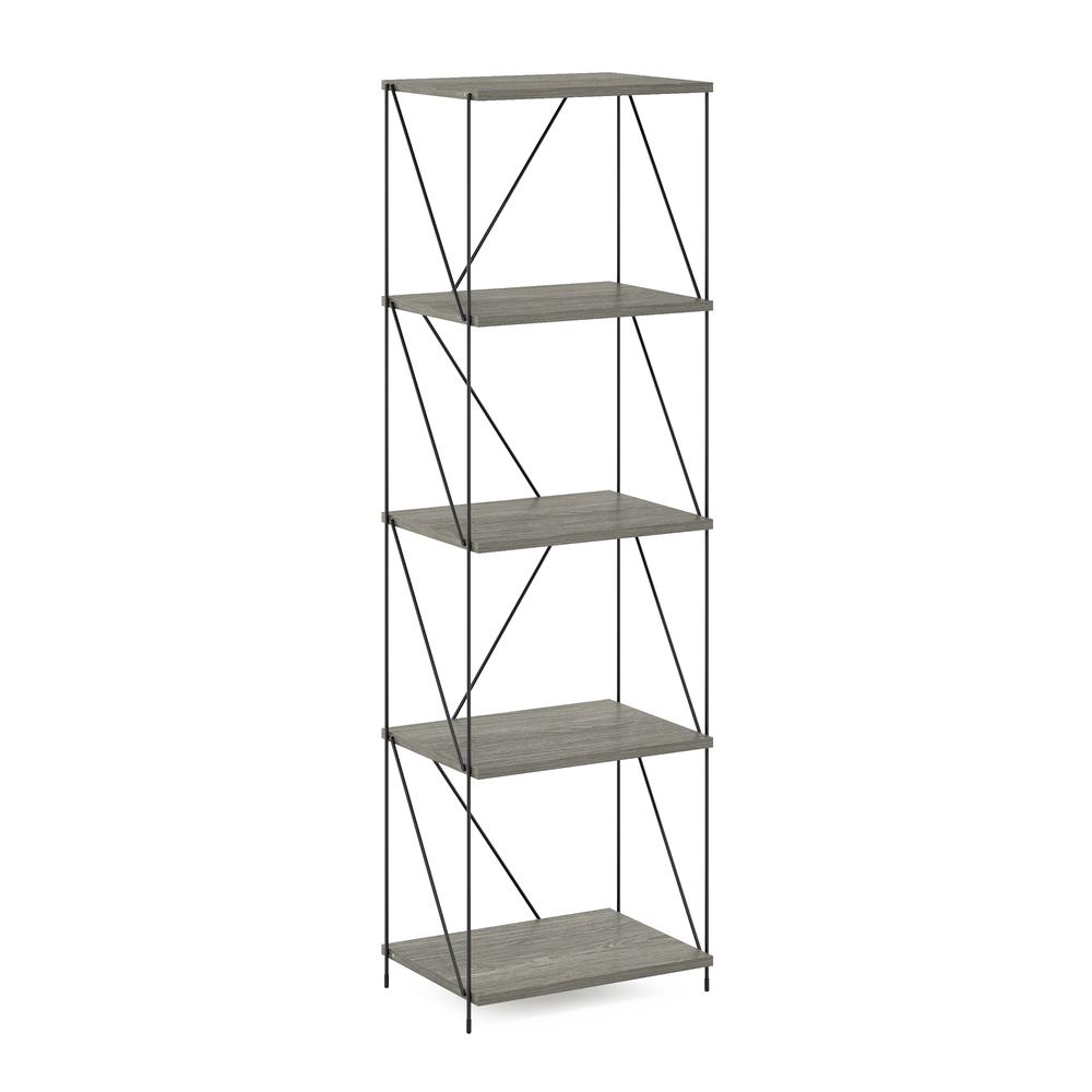 Furinno Besi 5-Tier Industrial Multipurpose Shelf Display Rack with Metal Frame, Narrow, Finn Oak