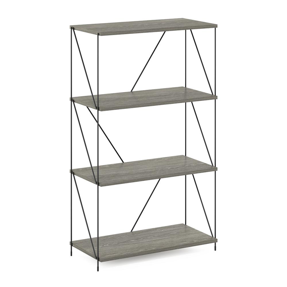 Furinno Besi 4-Tier Industrial Multipurpose Shelf Display Rack with Metal Frame, Finn Oak