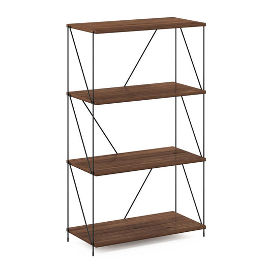 Furinno Besi 4-Tier Industrial Multipurpose Shelf Display Rack with Metal Frame, Walnut Cove