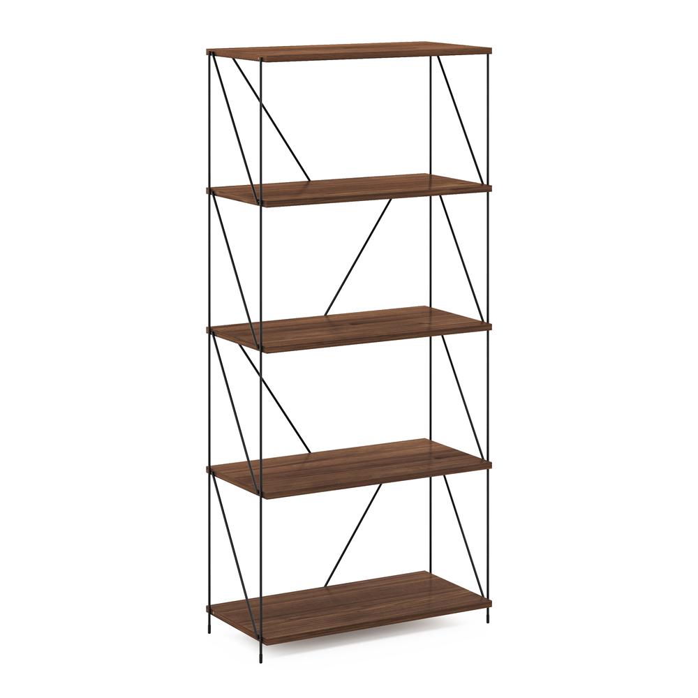 Furinno Besi 5-Tier Industrial Multipurpose Shelf Display Rack with Metal Frame, Wide, Walnut Cove