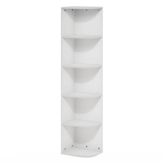 Furinno Pasir 5-Tier Corner Open Shelf Bookcase, White