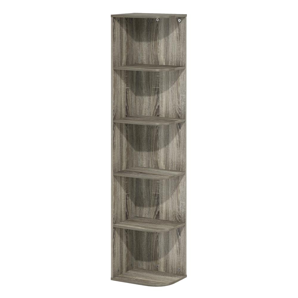 Furinno Pasir 5-Tier Corner Open Shelf Bookcase, French Oak