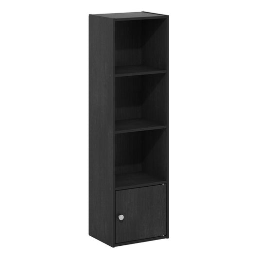 Furinno Luder 4-Tier Shelf Bookcase with 1 Door Storage Cabinet, Blackwood