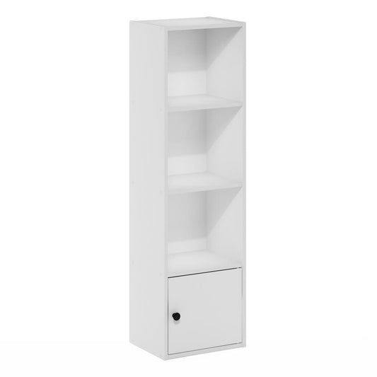 Furinno Luder 4-Tier Shelf Bookcase with 1 Door Storage Cabinet, White