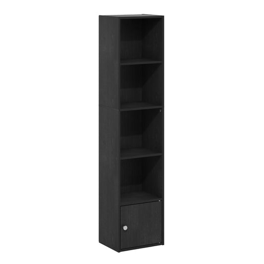 Furinno Luder 5-Tier Shelf Bookcase with 1 Door Storage Cabinet, Blackwood