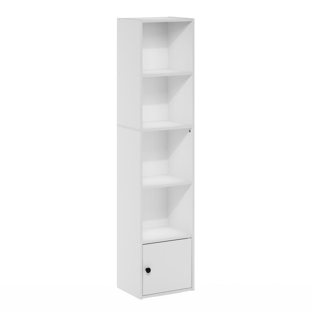 Furinno Luder 5-Tier Shelf Bookcase with 1 Door Storage Cabinet, White