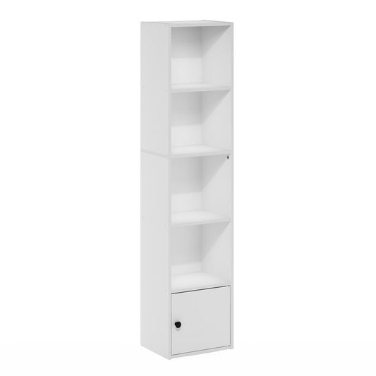 Furinno Luder 5-Tier Shelf Bookcase with 1 Door Storage Cabinet, White