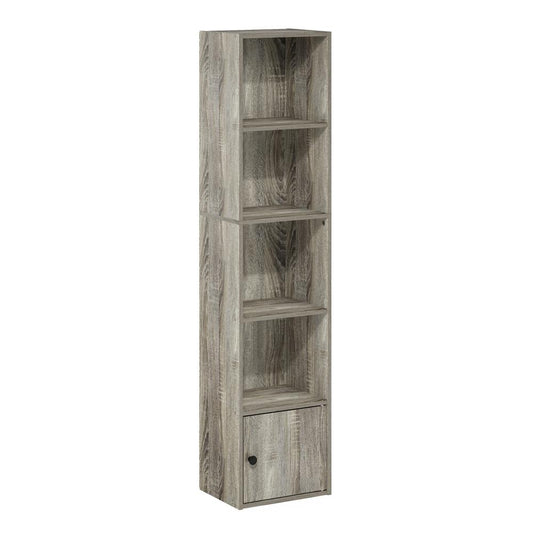 Furinno Luder 5-Tier Shelf Bookcase with 1 Door Storage Cabinet, French Oak