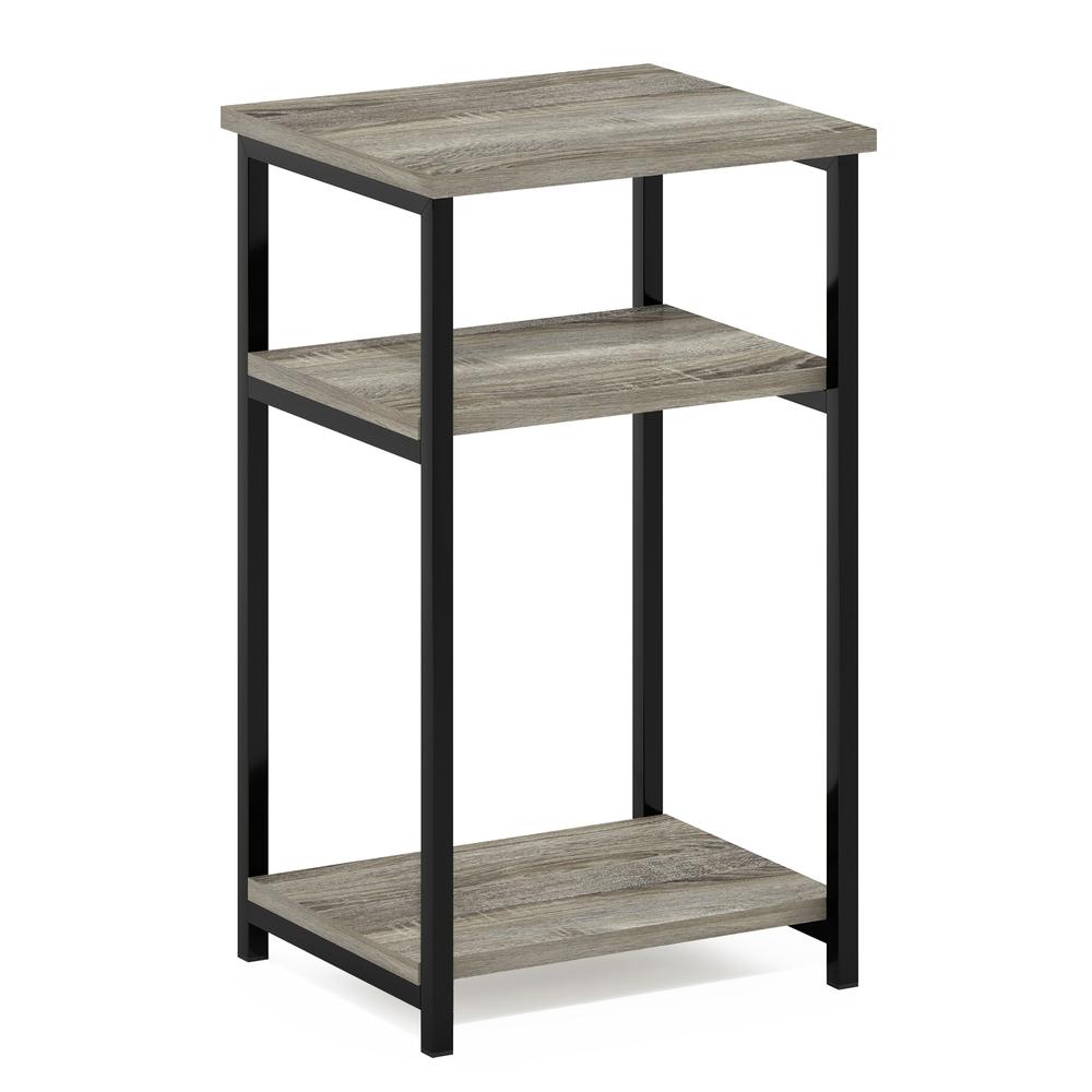 Furinno Just 3-Tier Industrial Metal Frame End Table with Storage Shelves, 1-Pack, French Oak