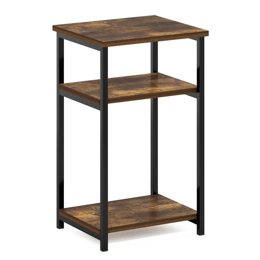 Furinno Just 3-Tier Industrial Metal Frame End Table with Storage Shelves, 1-Pack, Amber Pine