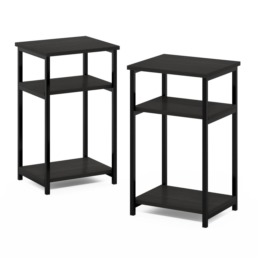 Furinno Just 3-Tier Industrial Metal Frame End Table with Storage Shelves, 2-Pack, Espresso