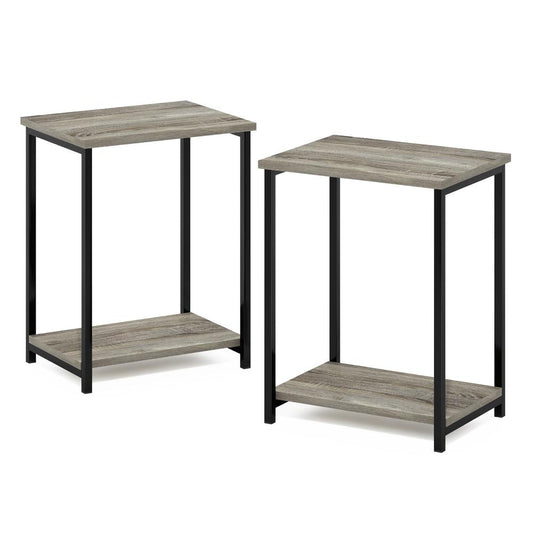 Furinno Simplistic Industrial Metal Frame End Table, 2-Pack, French Oak