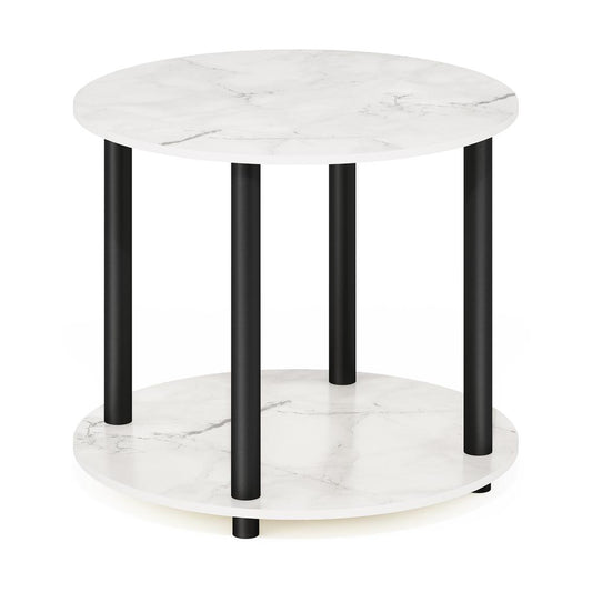 Furinno Turn-N-Tube Simple Design 2-Tier Round Wooden Coffee Table, Marble White