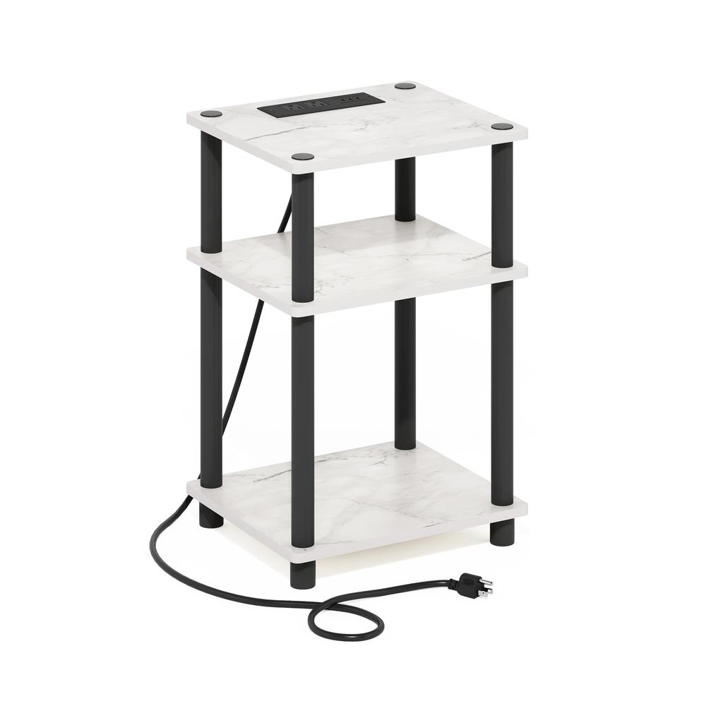 Just 3-Tier Turn-N-Tube USB and Type-C Charging Port End Table, White/Black