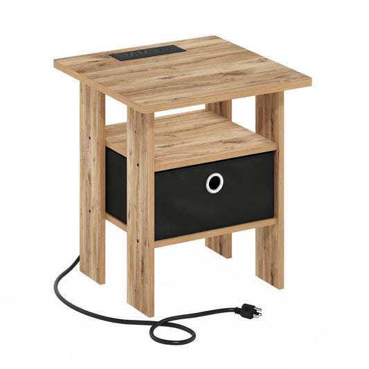 Andrey USB and Type-C Port Charging Station End Table, Flagstaff Oak/Black