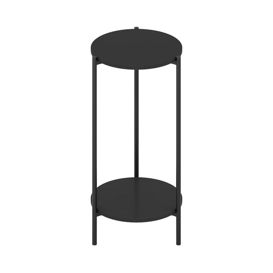 Besi 2-Tier Modern Tall Round Side End Table with Sturdy Metal Legs, Americano