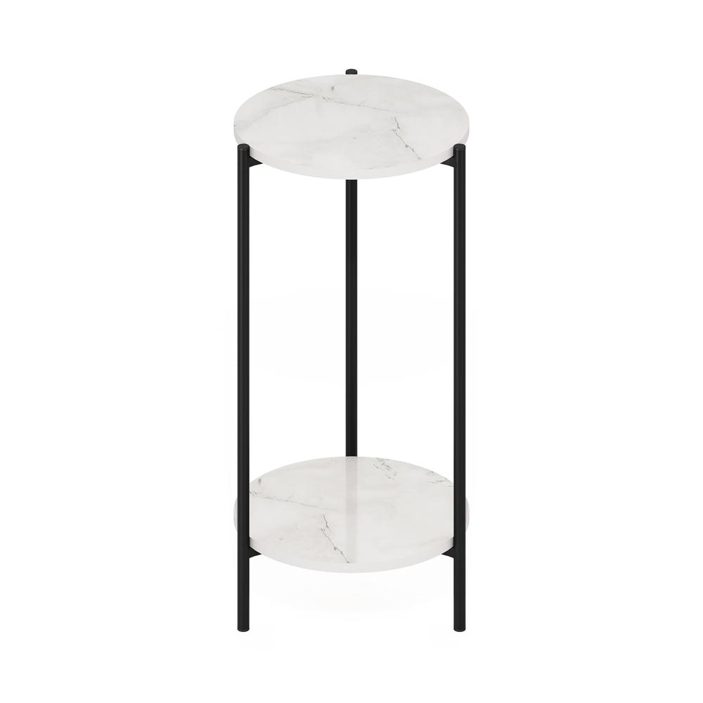 Besi 2-Tier Modern Tall Round Side End Table, Marble White