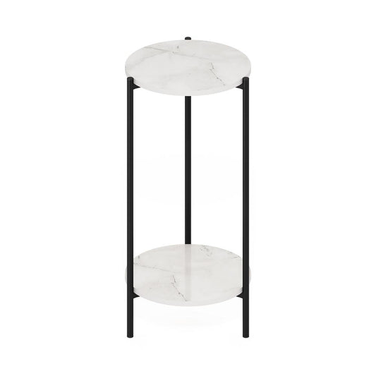 Besi 2-Tier Modern Tall Round Side End Table, Marble White