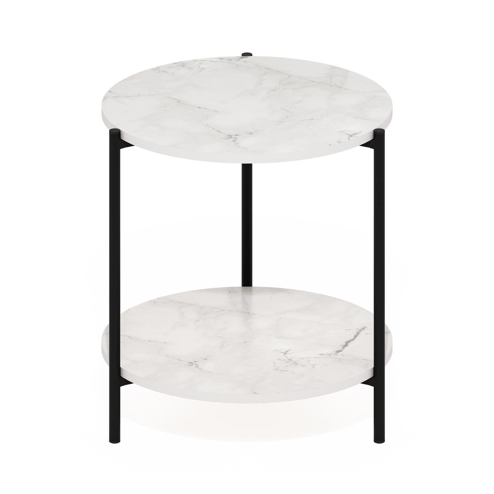 Besi 2-Tier Modern Round Side End Table with Sturdy Metal Legs, Marble White