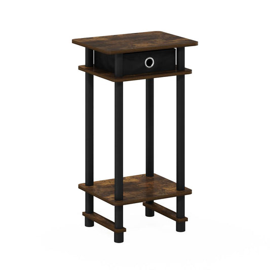 Furinno 17017 Turn-N-Tube Tall End Table with Bin, Amber Pine/Black/Black